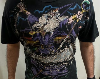 Original 90er Jahre T-Shirt: Liquid Blue All Over Print, XL