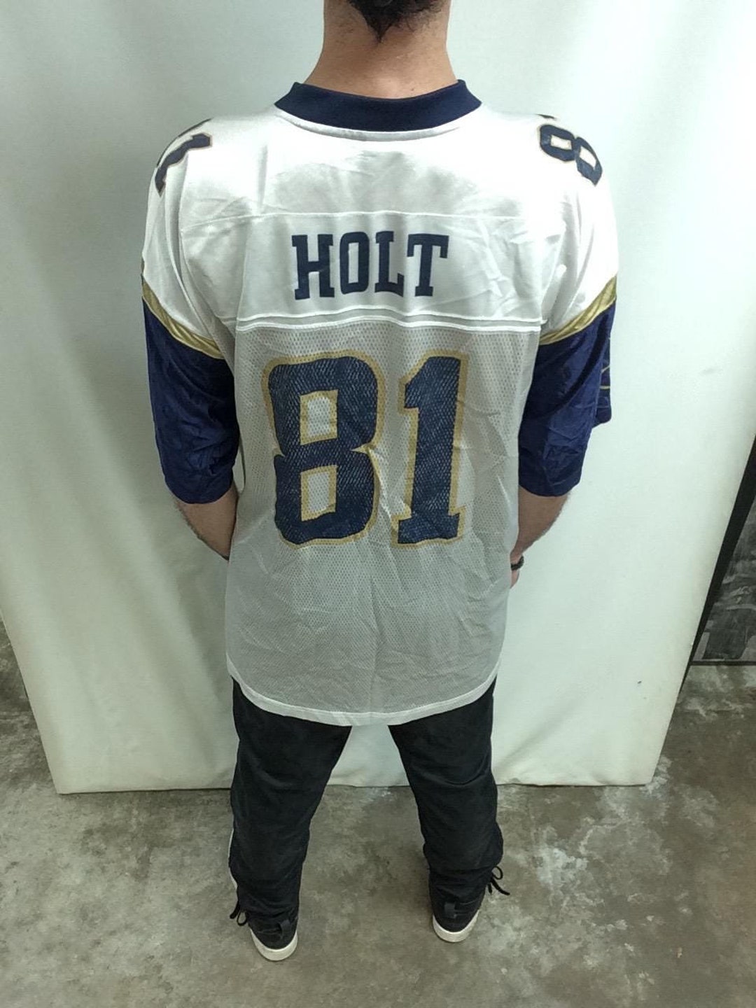 Vintage 90s 2000s NFL St. Louis Rams 81 Torry Holt Classic White Blue
