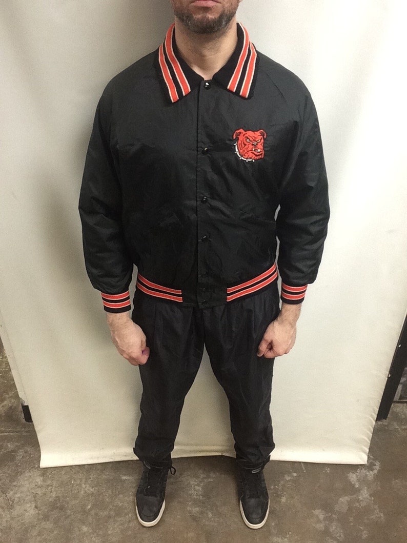 Vintage 90's Original University of Georgia Bulldogs Black College Football Classic Windbreaker Nylon Bomber Jacket Made in USA Size L image 1