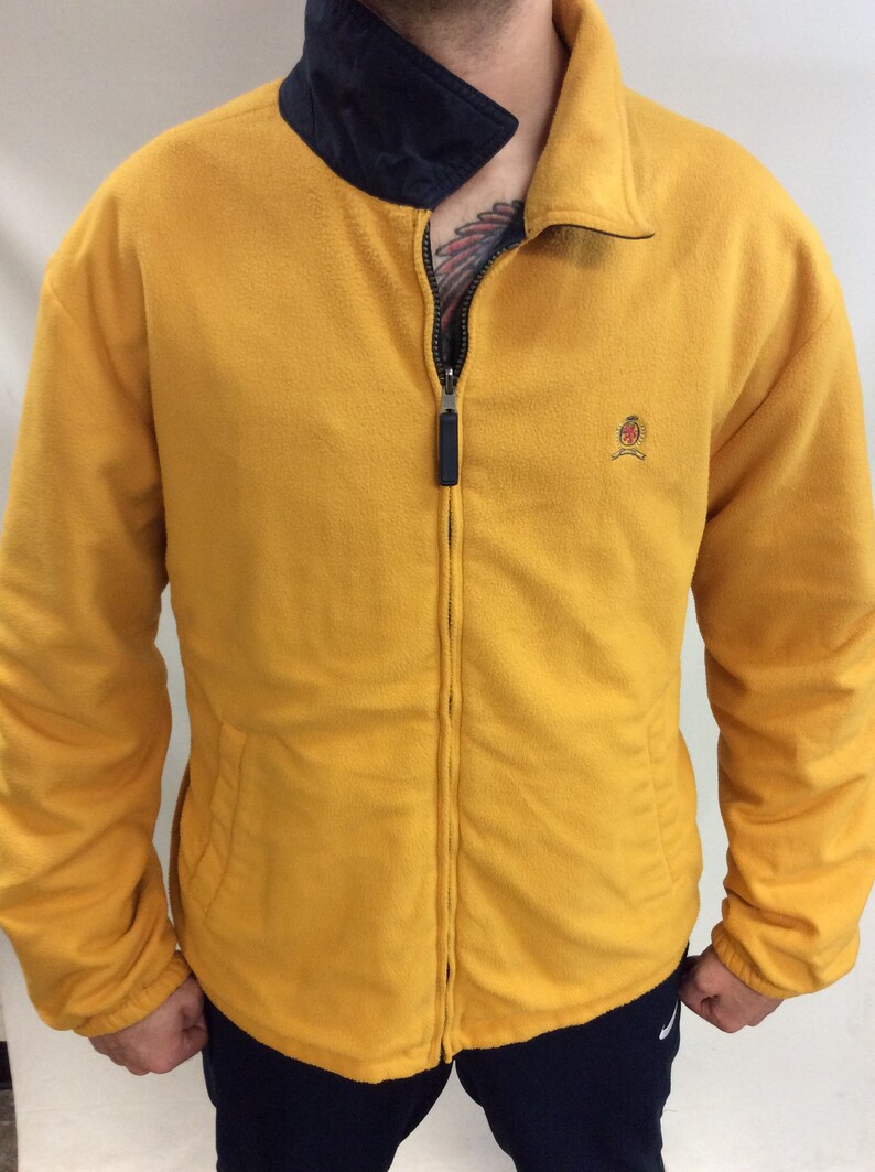 Vintage 90/'s Tommy Hilfiger Navy Blue /& Yellow Reversible Fleece and Nylon Sailing Gear Jacket Size XXL