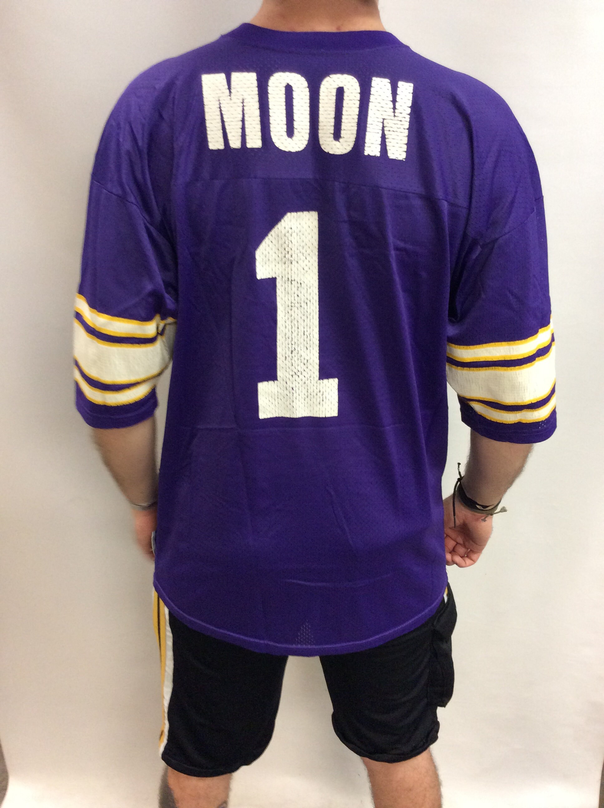 Throwback Warren Moon #1 Football Jersey Sewn White Blue Custom Name Number