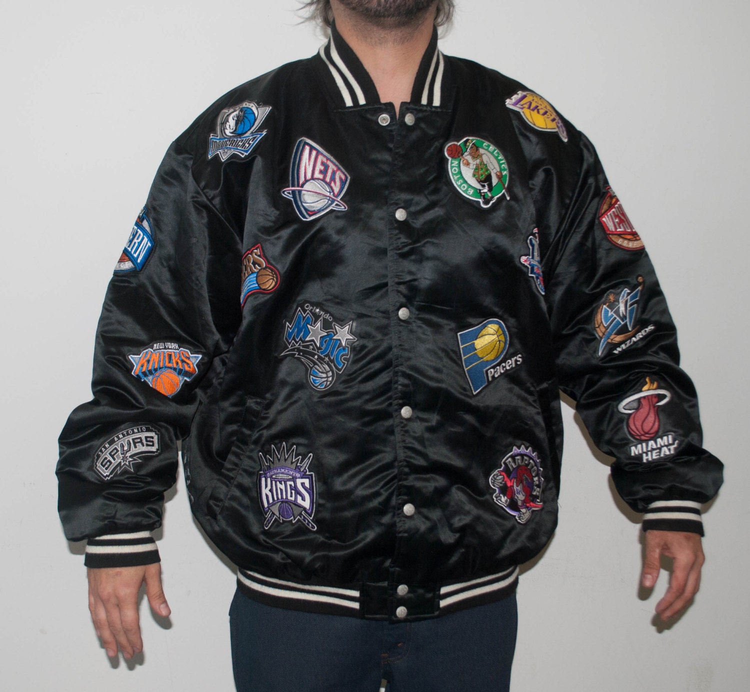 Multi-Patches Mixed Leather Varsity Jacket