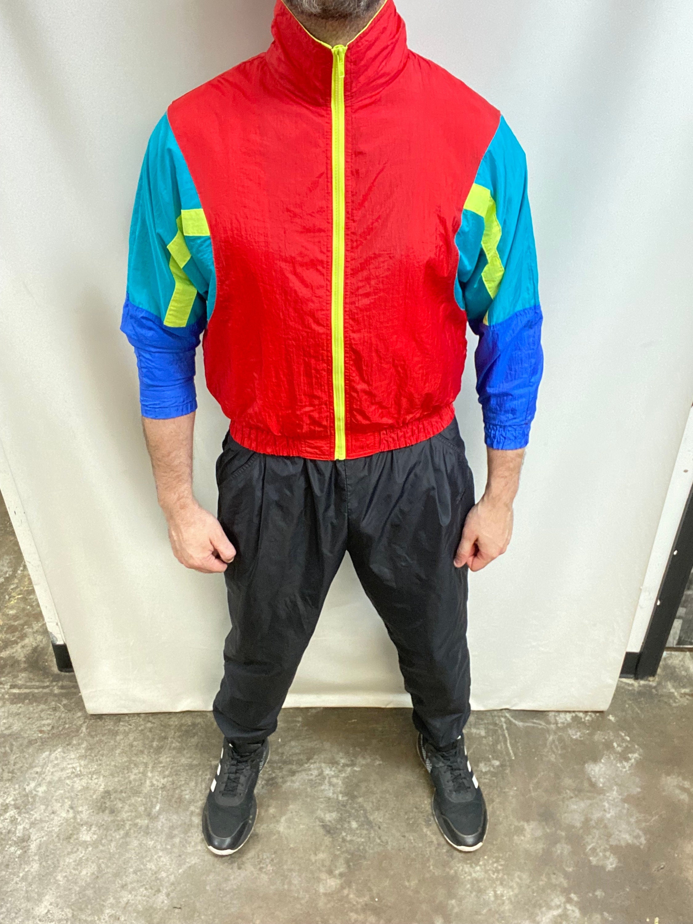 Vintage 80's-90's Bright Colorful Rainbow Nylon Windbreaker Running Mikan Jacket (Size 14)