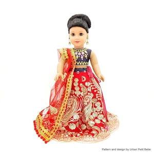 Pailletten besticktes indisches Kleid für 18 &#39;&#39; American Girl Puppe, Originalmuster und Design, Lehenga choli mit Dupatta
