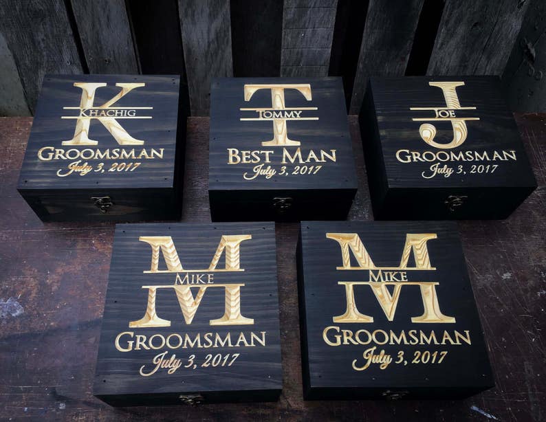Groomsmen gift set Unique gift idea Engraved wood box Etsy