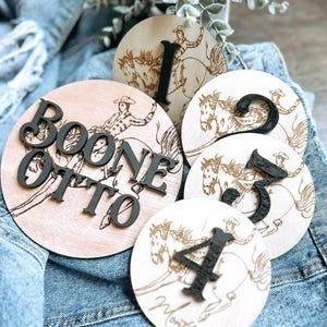 Monthly milestones, Name announcment, Birth stats, Gift set, Western nursery, Cowboy nursery, Western monthly milestones, Wood sign,