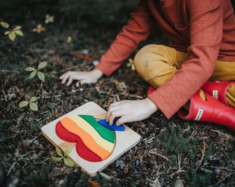 Rainbow Heart Puzzle, Wooden Puzzle, Gift for Kids, Montessori Material, Waldorf Toys, Wood Toys, Fine Motor Skills