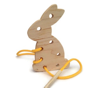 Easter Bunny Lacing Toy, Easter Gift for Kids, Wooden Toys for Toddlers, Montessori Toys, Wood Easter Bunny, Easter Basket Stuffers image 5