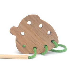 Wooden Acorn Lacing Card, Toddler Gift, Fine Motor Activity image 2