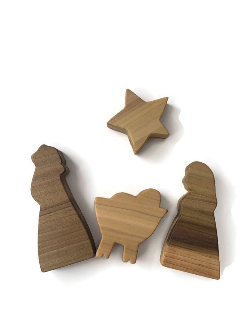 Wooden Holy Family Nativity Set, Wood Creche, Christmas Decor image 2