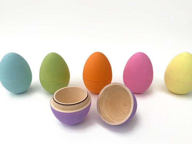 Hollow Wooden Easter Eggs Fillable Wood Eggs Easter Basket image 0