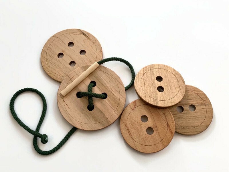 Wooden Buttons Lacing Toy, Montessori Materials, Gifts for Kids, Fine ...