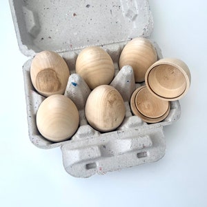 Hollow Wood Eggs, Wooden Easter Eggs, DIY, Paint Your Own Craft, Sustainable, Zero Waste Easter, Unfinished Wooden Eggs, Wood Blanks eggs in carton