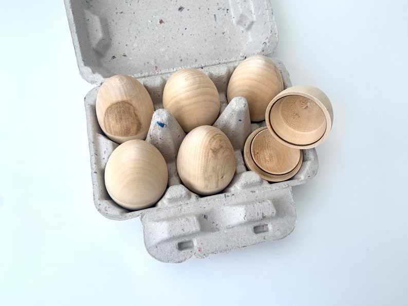 Hollow Wood Eggs, Wooden Easter Eggs, DIY, Paint Your Own Craft, Sustainable, Zero Waste Easter, Unfinished Wooden Eggs, Wood Blanks eggs in carton