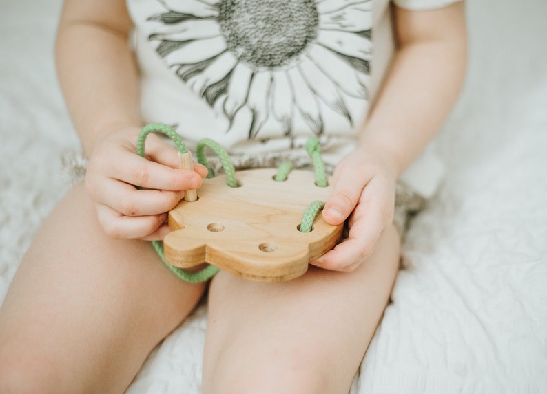 Wooden Acorn Lacing Card, Toddler Gift, Fine Motor Activity image 3