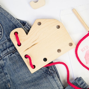Barn Shaped Wooden Lacing Toy, Wood Activity for Toddlers, Gift for Kids, Fine Motor Skills