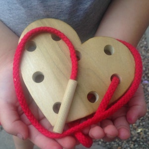 Wooden Lacing Toy, Heart Lacing Card, Valentines Gift for Kids, Montessori Materials, Waldorf Toy, Toddler Wood Toy, Gifts for Kids image 6