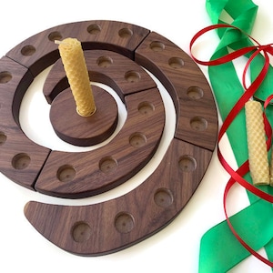 Advent Spiral Wooden Candle Holder, Holiday Centerpiece, Count Down to Christmas