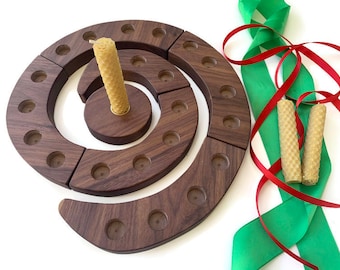 Advent Spiral Wooden Candle Holder, Holiday Centerpiece, Count Down to Christmas