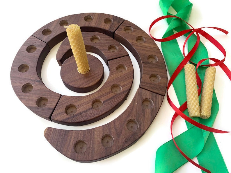 Advent Spiral Wooden Candle Holder Holiday Centerpiece Etsy