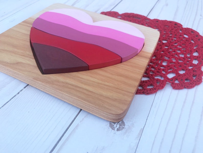 Wood Heart Puzzle, Valentines Gifts for Kids, Wooden Heart Toy, Valentine Puzzle, Waldorf Valentine, Heart Shaped Gift, Montessori Puzzle image 6