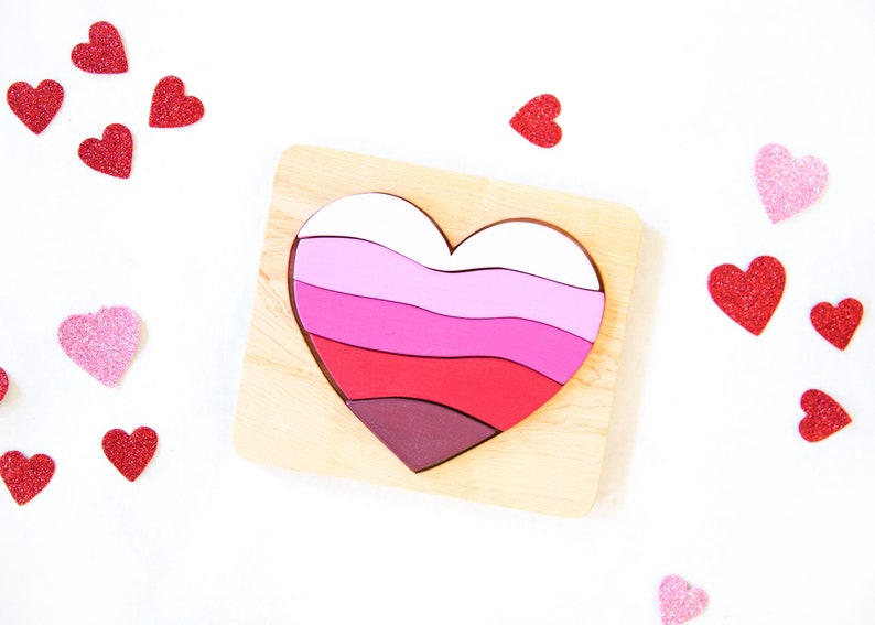 Wood Heart Puzzle, Valentines Gifts for Kids, Wooden Heart Toy, Valentine Puzzle, Waldorf Valentine, Heart Shaped Gift, Montessori Puzzle image 1