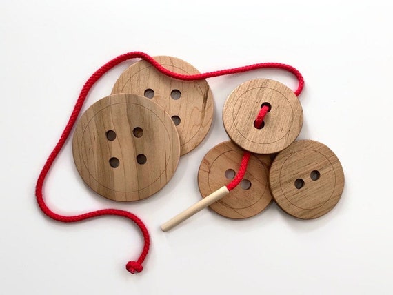 Wooden Buttons Lacing Toy Montessori Materials Gifts for - Etsy