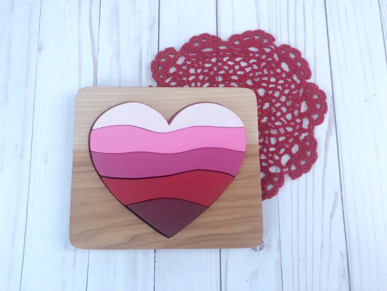 Wood Heart Puzzle, Valentines Gifts for Kids, Wooden Heart Toy, Valentine Puzzle, Waldorf Valentine, Heart Shaped Gift, Montessori Puzzle image 5