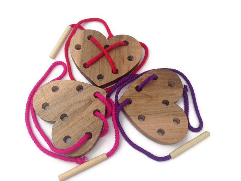 Wooden Lacing Toy, Heart Lacing Card, Valentines Gift for Kids, Montessori Materials, Waldorf Toy, Toddler Wood Toy, Gifts for Kids image 7