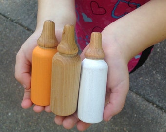 Wooden Baby Bottles, Toy Doll Bottles, Doll Accessories, Baby Bottle Props, Wood Toys, Waldorf Toy, Gifts for Kids, Toys for Toddlers