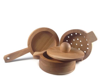 Wooden Pot and Pan Set, Play Kitchen Accessories, Pretend Play Gift for Kids