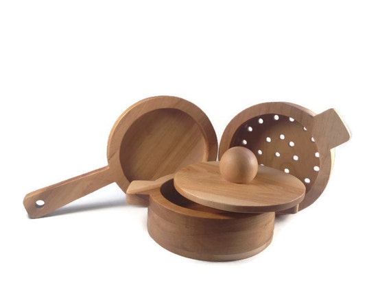 Wooden Pot and Pan Set, Play Kitchen Accessories, Pretend Play Gift for  Kids 