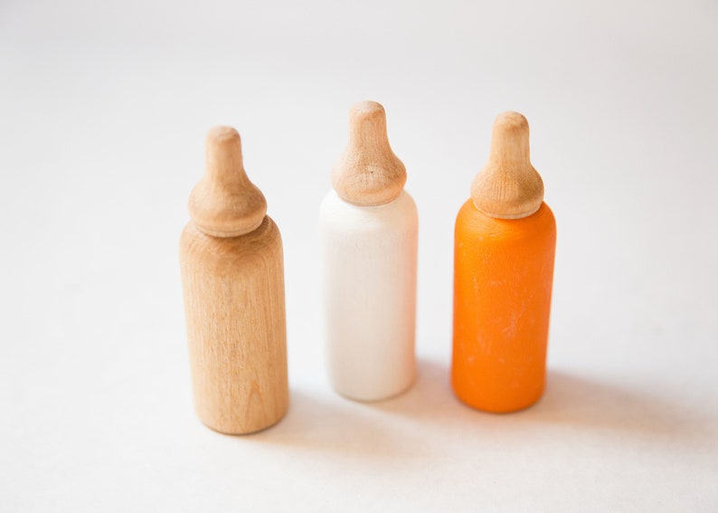 Wooden Baby Bottles, Toy Doll Bottles, Doll Accessories, Baby Bottle Props, Wood Toys, Waldorf Toy, Gifts for Kids, Toys for Toddlers image 3