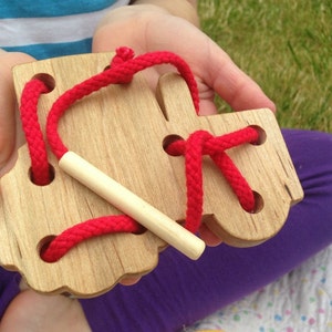 Tractor Shaped Wooden Lacing Toy, Wood Activity for Kids, Birthday or Holiday Gift for Toddlers