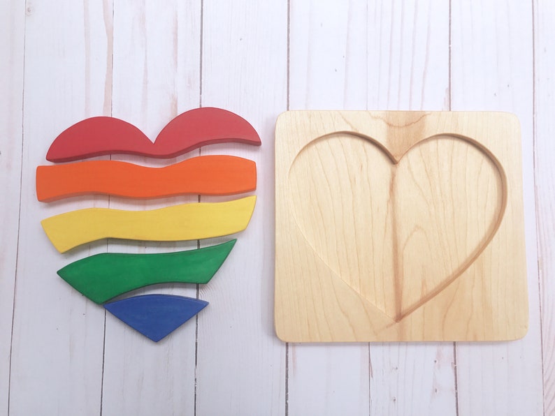 Rainbow Heart Puzzle, Wooden Puzzle, Gift for Kids, Montessori Material, Waldorf Toys, Wood Toys, Fine Motor Skills image 8