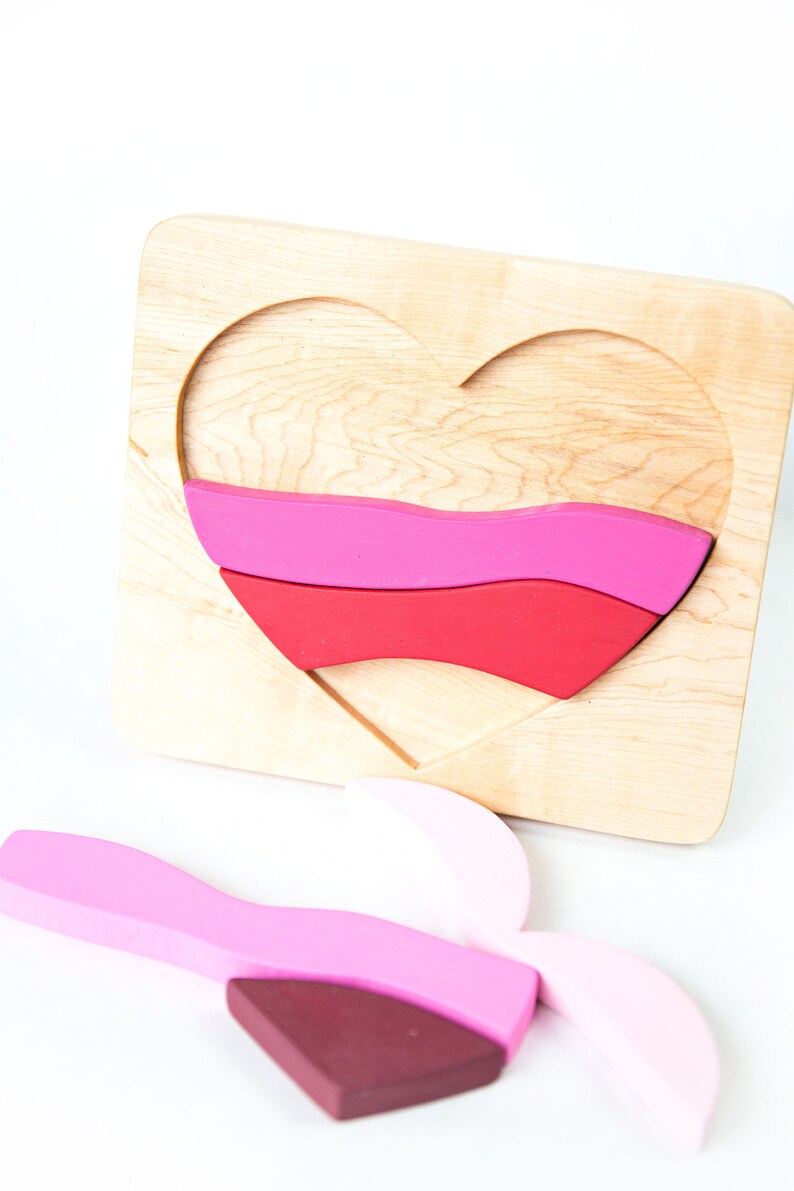 Wood Heart Puzzle, Valentines Gifts for Kids, Wooden Heart Toy, Valentine Puzzle, Waldorf Valentine, Heart Shaped Gift, Montessori Puzzle image 9
