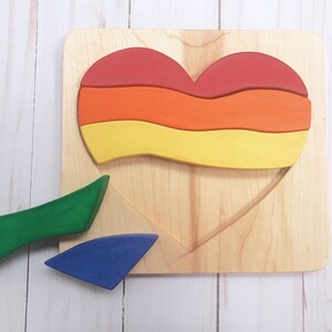Rainbow Heart Puzzle, Wooden Puzzle, Gift for Kids, Montessori Material, Waldorf Toys, Wood Toys, Fine Motor Skills image 6