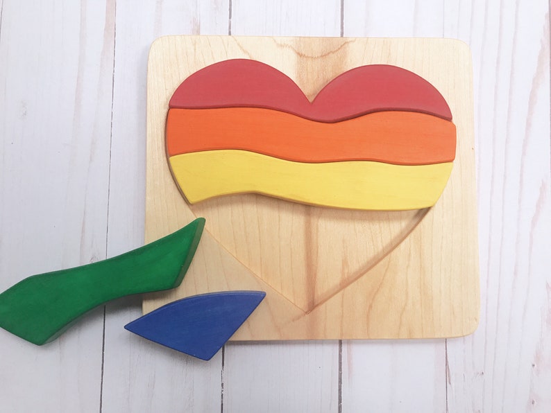 Rainbow Heart Puzzle, Wooden Puzzle, Gift for Kids, Montessori Material, Waldorf Toys, Wood Toys, Fine Motor Skills image 6