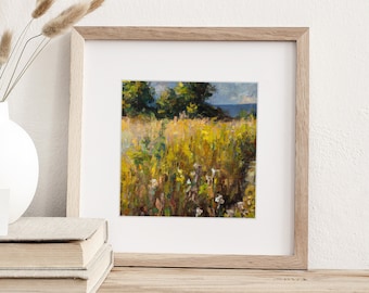 Colorful, Art Print, Summer Print, Flower Field Landscape Printable Art, Flower Meadow Watercolor Painting, Vintage Style decor, download
