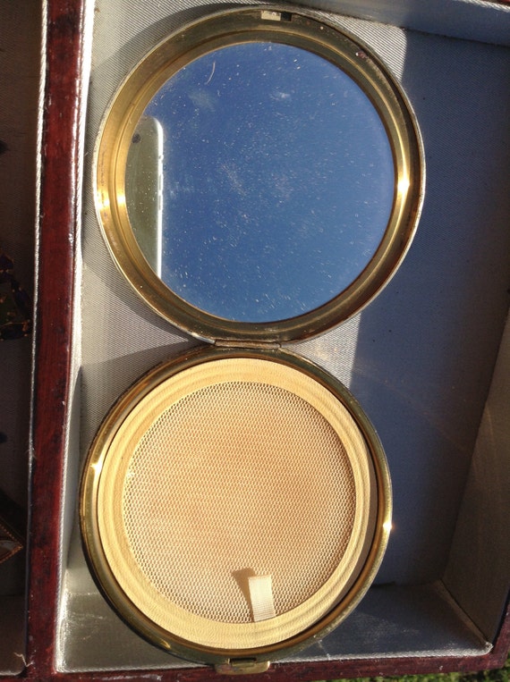 engraved silver art deco compact large mirror pow… - image 3