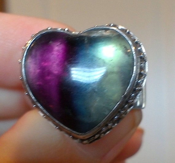 heart ring fluorite sterling silver  adjustable v… - image 1