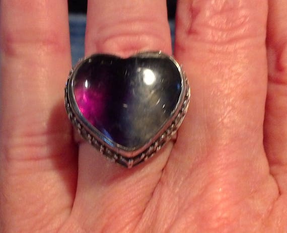 heart ring fluorite sterling silver  adjustable v… - image 2