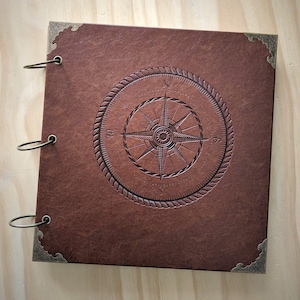 Navigating Life, Compass Engraved Travel Adventure Book, Hard Cover, Ring Bound Scrapbook, Photo Album image 1