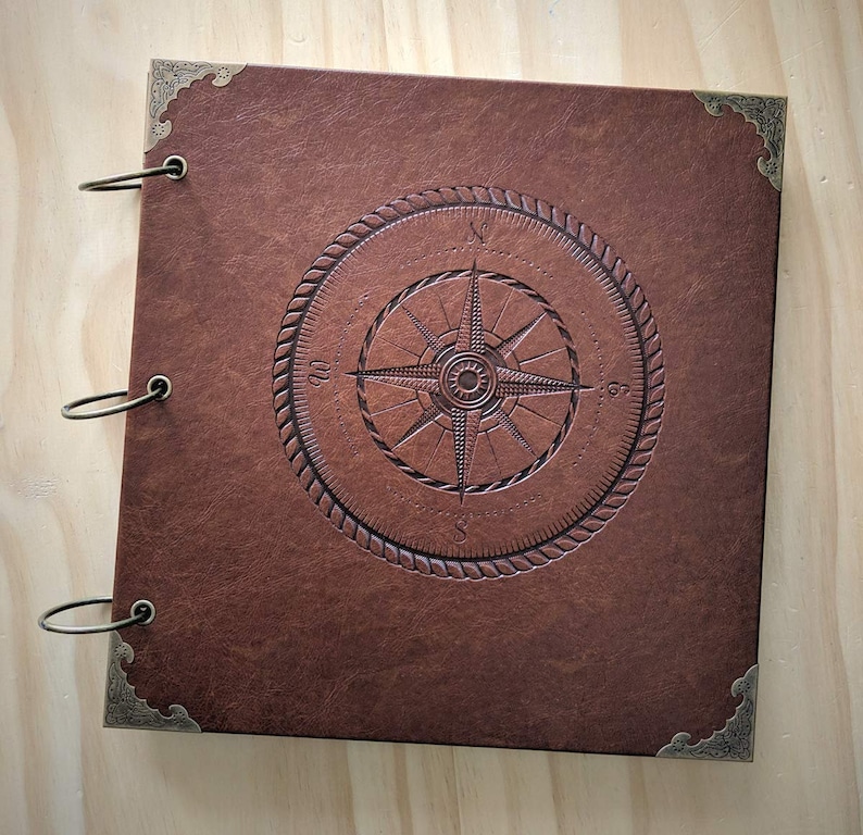 Navigating Life, Compass Engraved Travel Adventure Book, Hard Cover, Ring Bound Scrapbook, Photo Album image 1