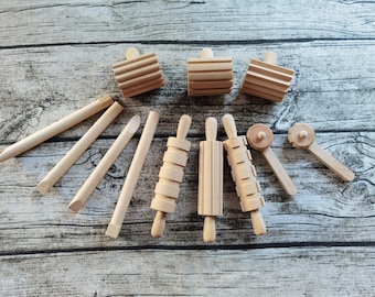 Wooden Tool Set Stamper Rolling Pins for Kids Clay, Play-dough Play Activities
