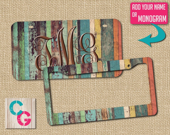 Rustic License,Custom License Plate, Monogram License Plate Frame, Rustic Gift, car tag, license holder, monogram license, car art