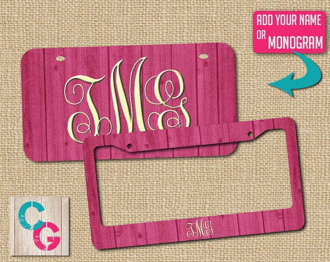 Pink License Plate, Pink License, Custom License Plate, Monogram License Plate Frame, Rustic Gift, gift for her, sister gift, car tag