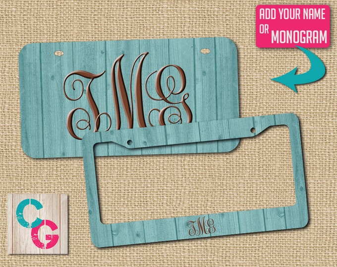 Blue License Plate Frame, Blue License Plate, Custom License Plate, Monogram License Plate Frame, Rustic Gift, Blue License Plate