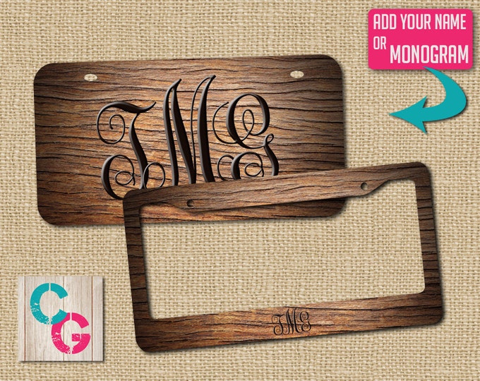 Woodgrain License, Rustic License, Custom License Plate, Monogram License Plate, Rustic Gift, Wood License Plate, car tag, gift for girl