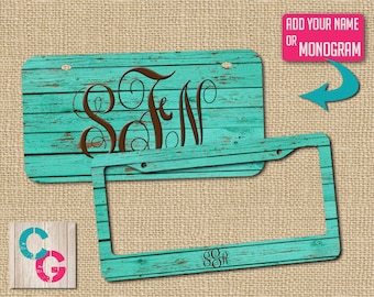 License plate, teal license plate, license plate cover, car art, car tag, front car tag, monogram license, wood license plate, gift for her